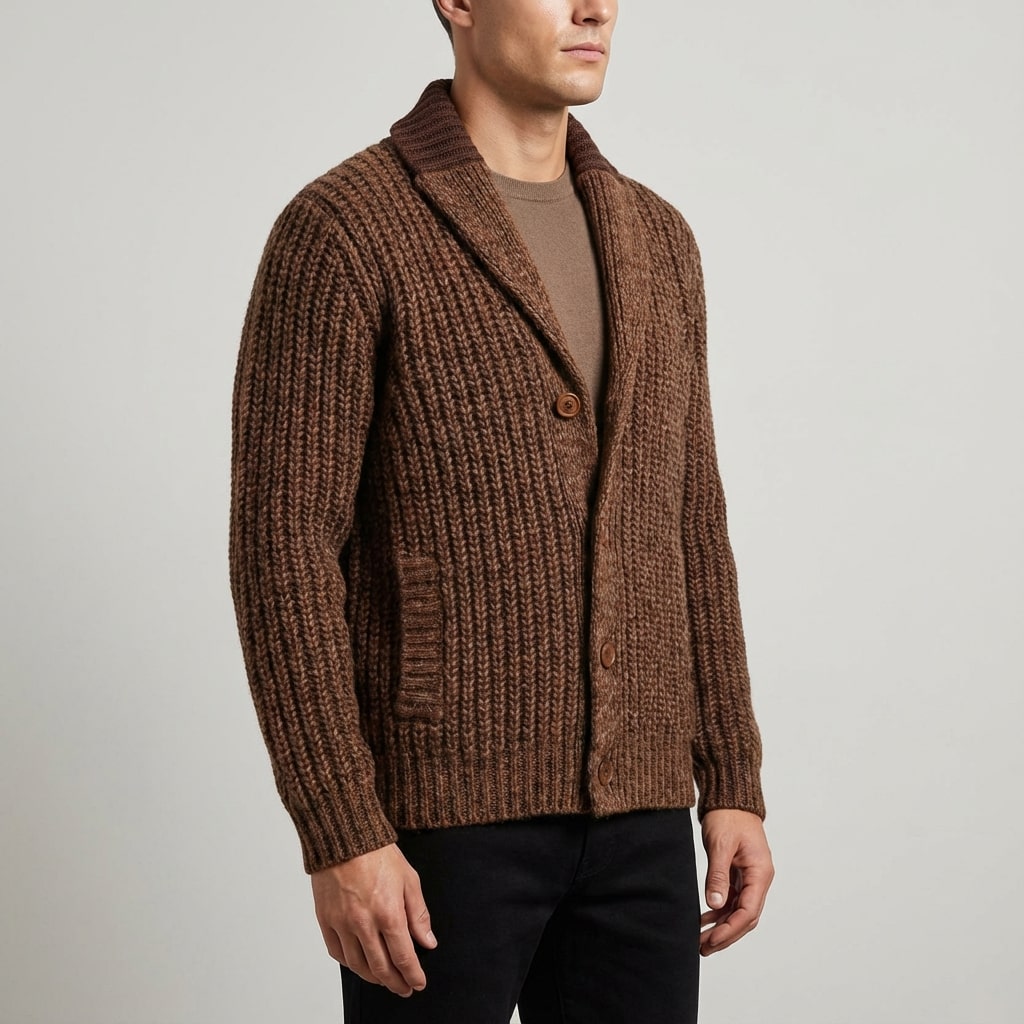Marcus Men’s Cardigan – Chunky Knit Button-Up Shawl Collar Cardigan