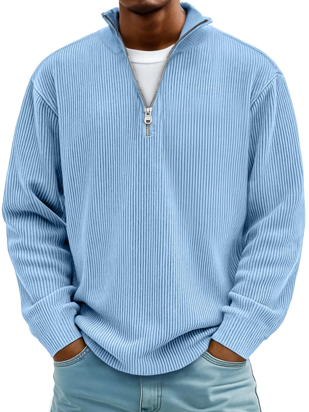 Ramon Men’s Half Zip Sweater – Ribbed Knit Pullover with Relaxed Fit