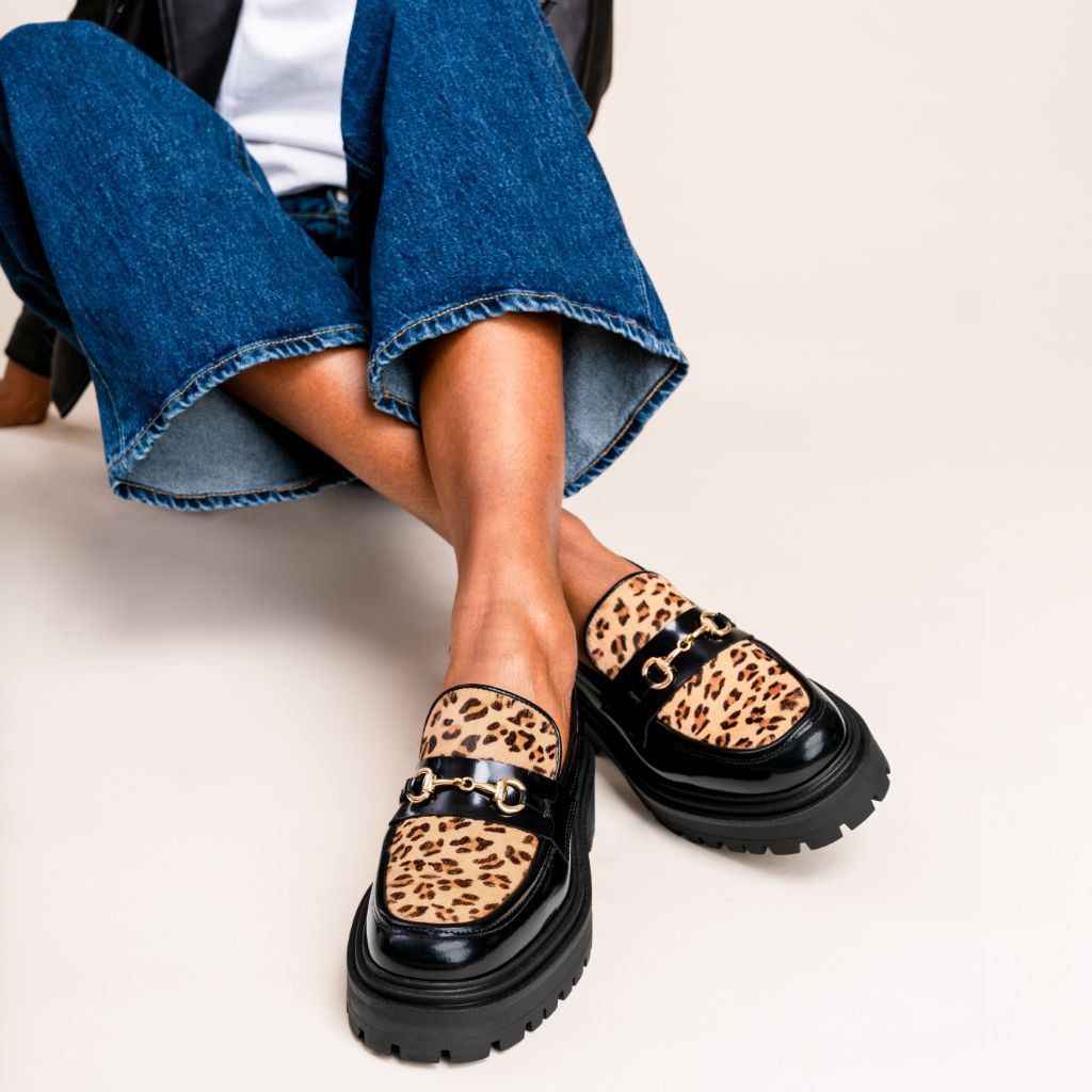 Aubrey Lug Sole Loafer – Platform Penny Loafer in Statement Leopard Suede