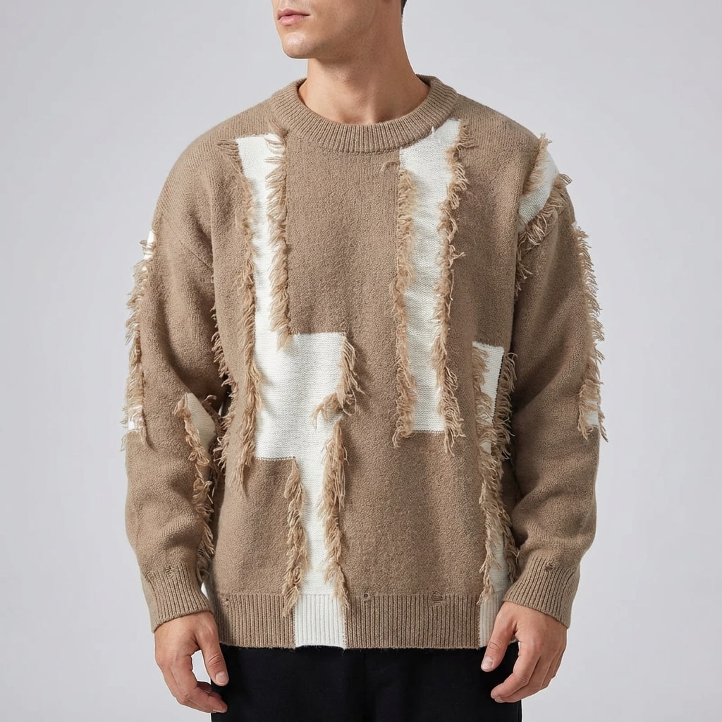 Aiden Distressed Men’s Sweater with Edgy Frayed Detailing