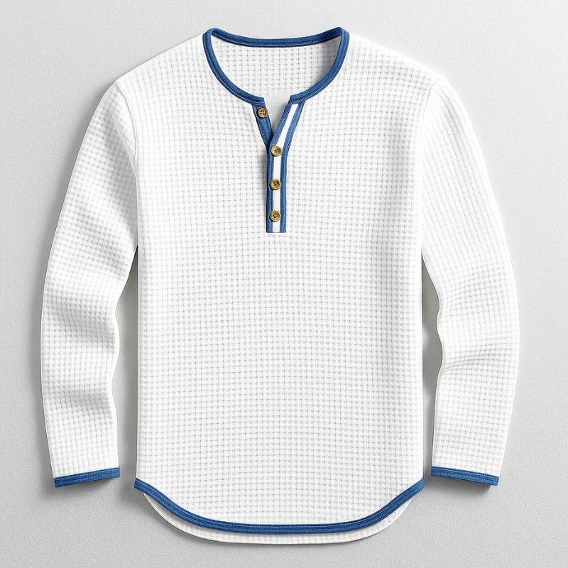 Simon Men’s Long Sleeve Shirt – Waffle Knit Cotton Blend Henley Shirt