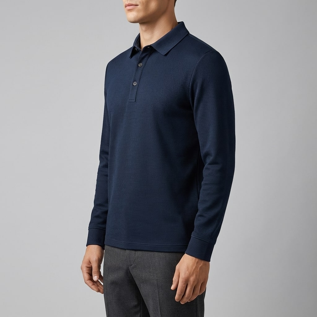 Northwood Men’s Long Sleeve Polo – Soft Woven Fabric Polo Shirt