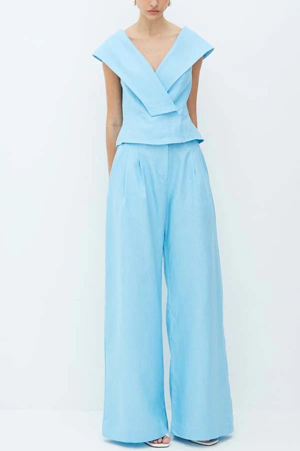 Soraya Linen Set – Off-Shoulder Top & Wide-Leg Pants for Elegant Evenings