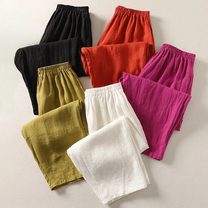 Lina Wide Leg Linen Pants – Lightweight Cotton Blend Trousers with Airy Straight Fit
