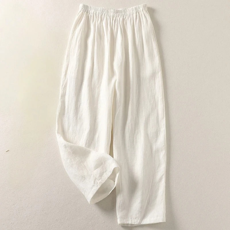 Lina Wide Leg Linen Pants – Lightweight Cotton Blend Trousers with Airy Straight Fit