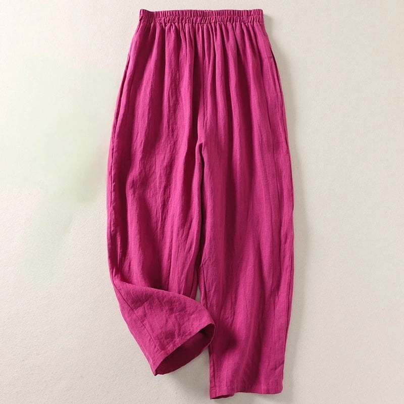 Lina Wide Leg Linen Pants – Lightweight Cotton Blend Trousers with Airy Straight Fit