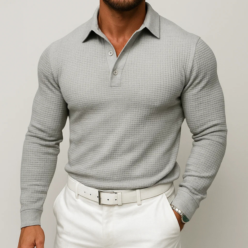 Benedicto Men’s Polo Sweater – Textured Knit Long Sleeve Polo Sweater