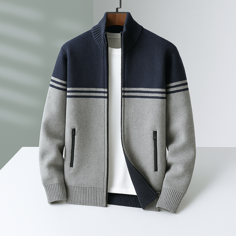 Luxio Men’s Knit Jacket – Soft Cotton Zip-Up with Tailored Fit