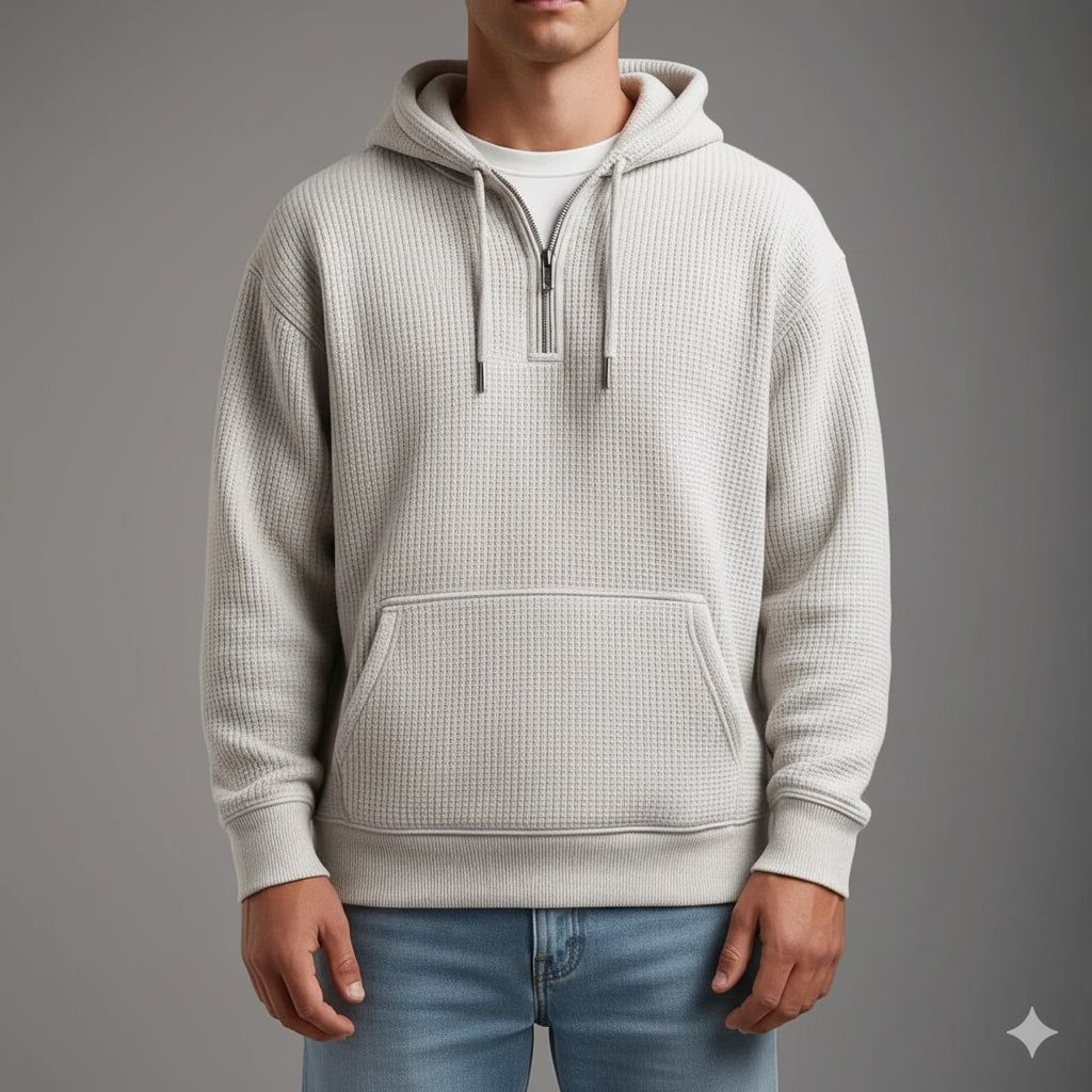 Charles Men’s Waffle Hoodie – Soft Waffle-Knit Half-Zip Sweater