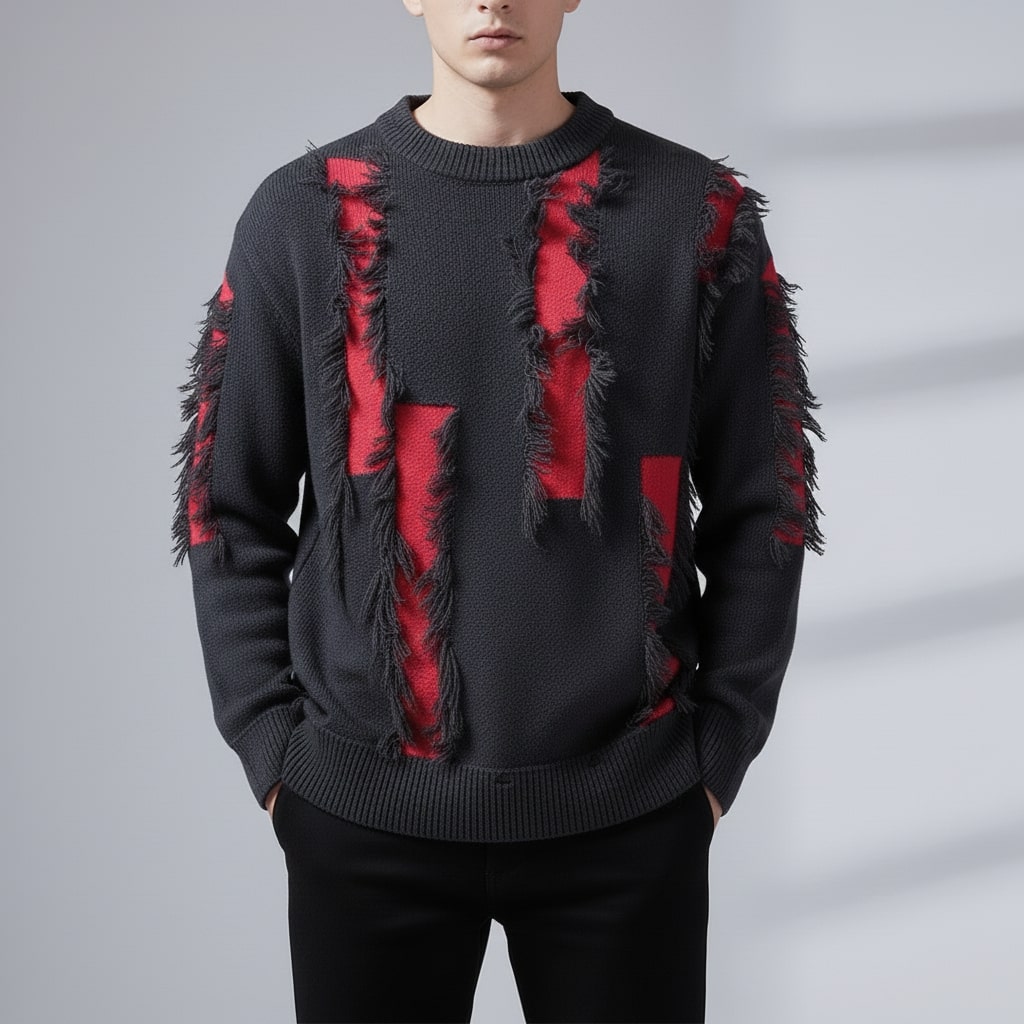 Aiden Distressed Men’s Sweater with Edgy Frayed Detailing