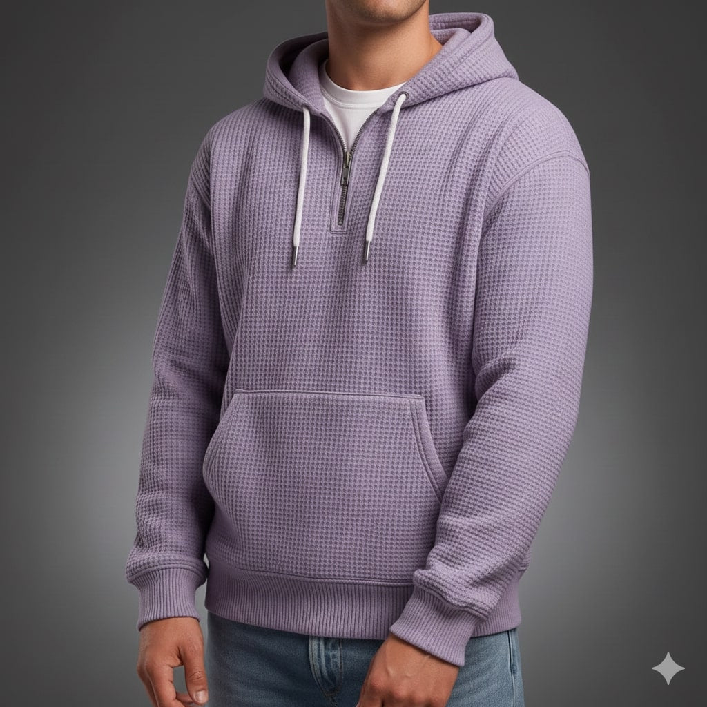 Charles Men’s Waffle Hoodie – Soft Waffle-Knit Half-Zip Sweater