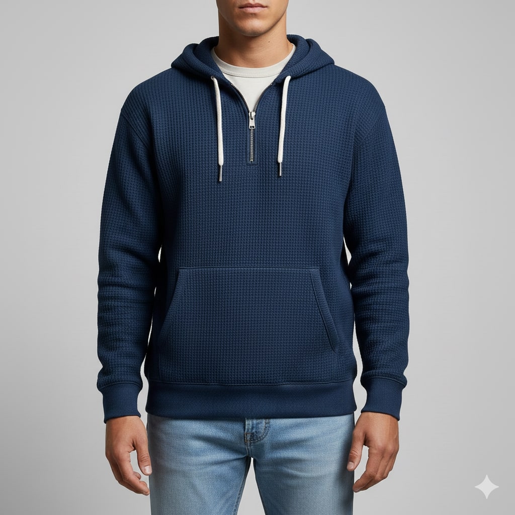 Charles Men’s Waffle Hoodie – Soft Waffle-Knit Half-Zip Sweater