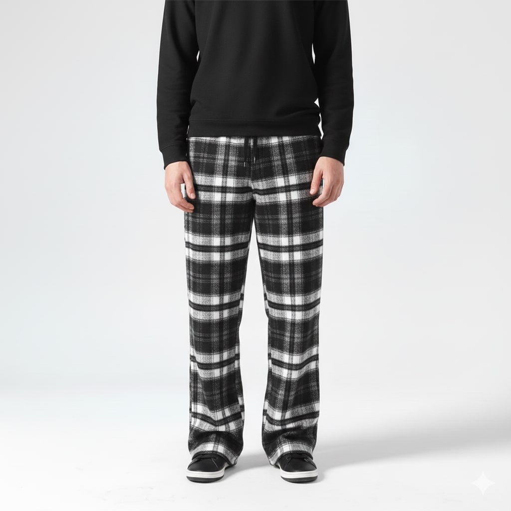 Montari Men’s Sweatpants – Plaid Cotton Wide-Leg Trousers