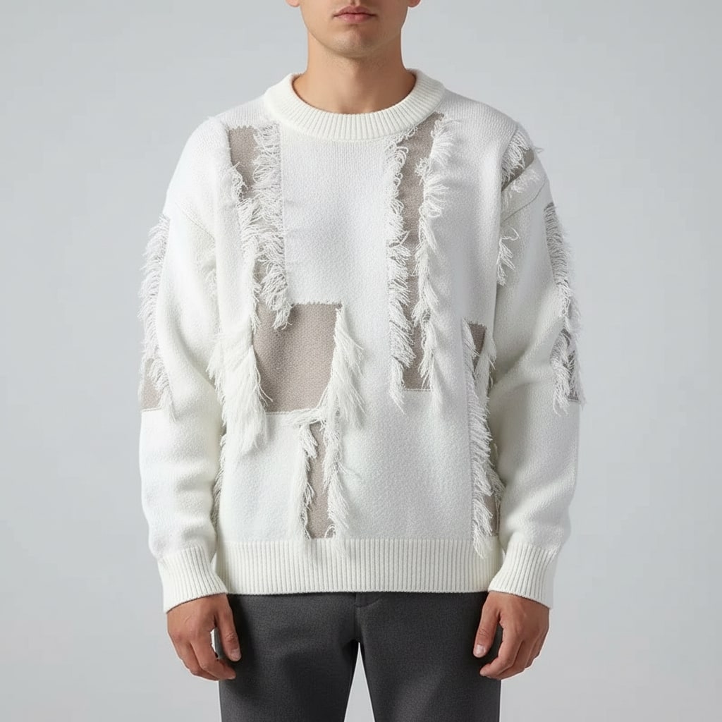 Aiden Distressed Men’s Sweater with Edgy Frayed Detailing