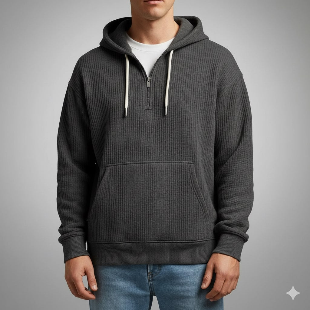 Charles Men’s Waffle Hoodie – Soft Waffle-Knit Half-Zip Sweater