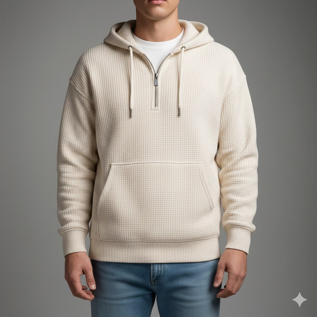 Charles Men’s Waffle Hoodie – Soft Waffle-Knit Half-Zip Sweater