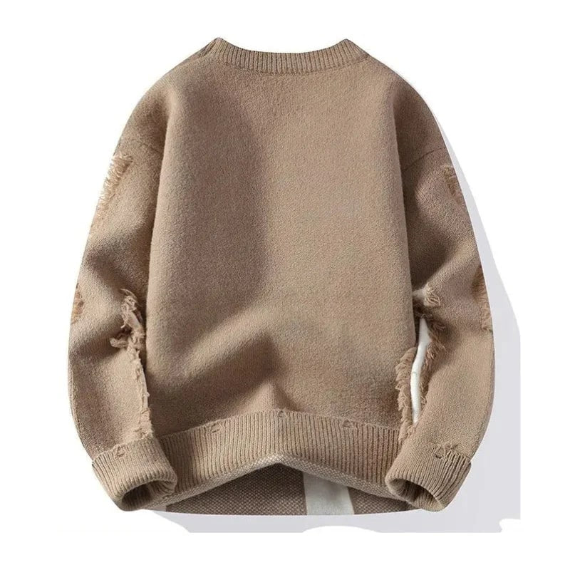 Aiden Distressed Men’s Sweater with Edgy Frayed Detailing