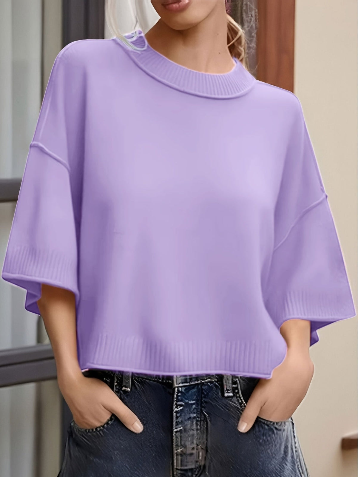 Marlena Women’s Oversized Sweater – Lightweight Short Sleeve Top