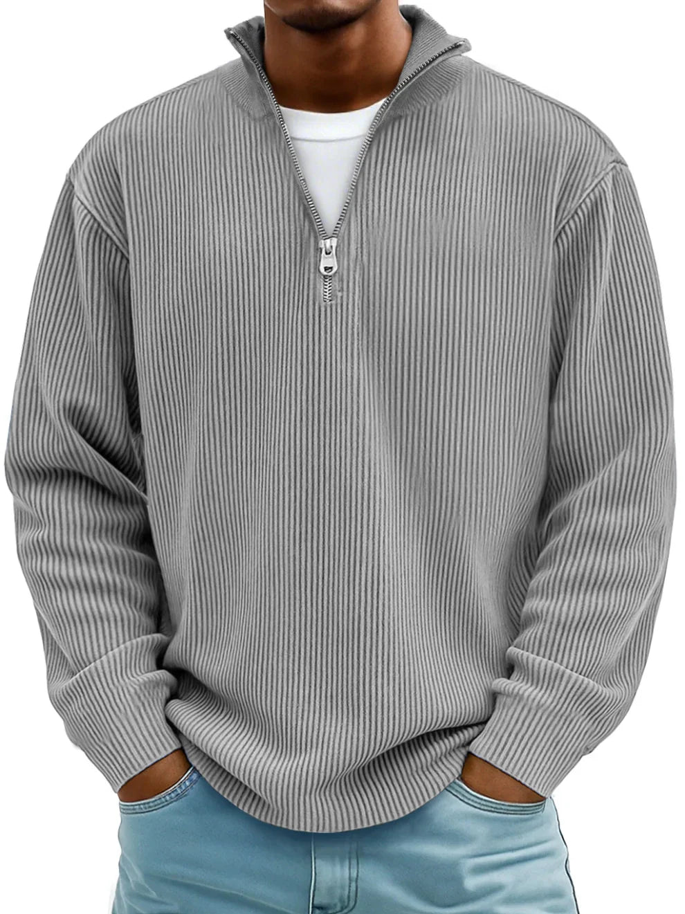 Ramon Men’s Half Zip Sweater – Ribbed Knit Pullover with Relaxed Fit