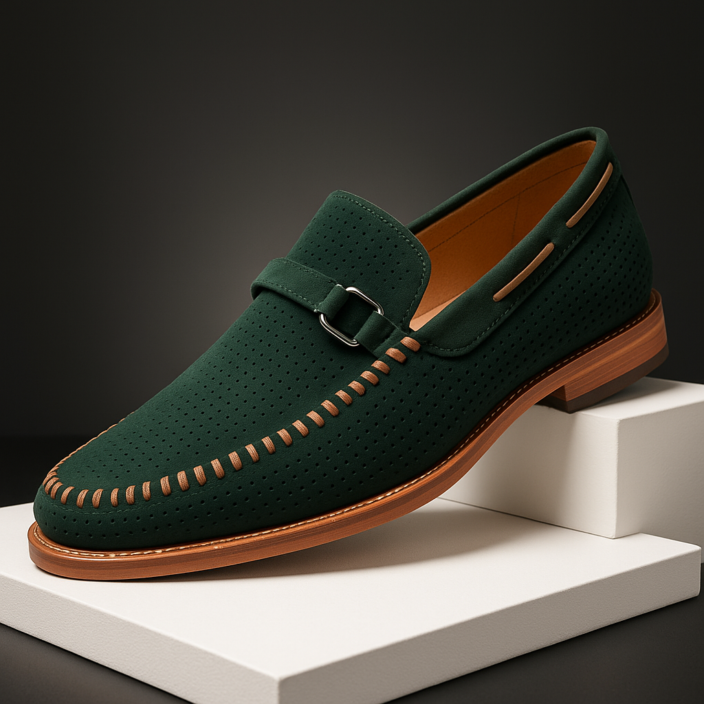 Matt Men’s Leather Loafers – Perforated Slip-On Dress Shoes