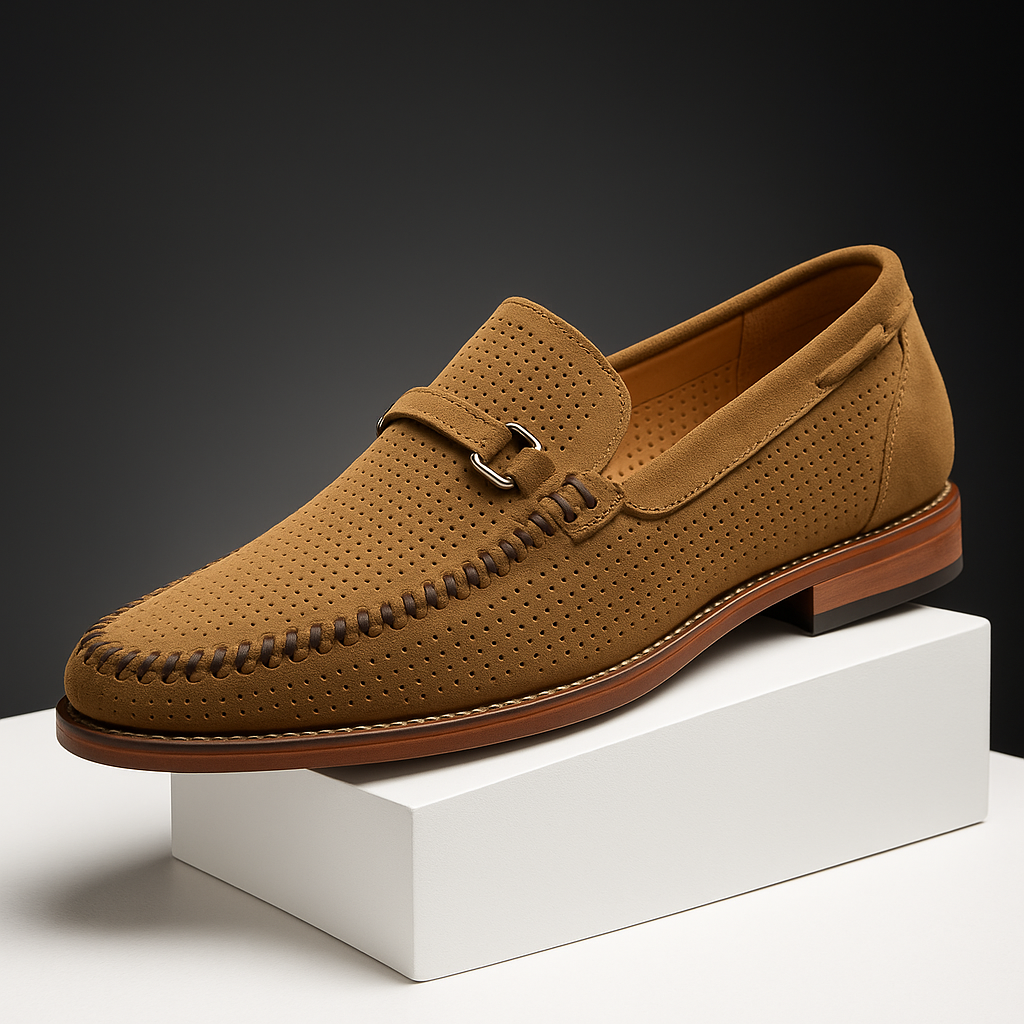 Matt Men’s Leather Loafers – Perforated Slip-On Dress Shoes