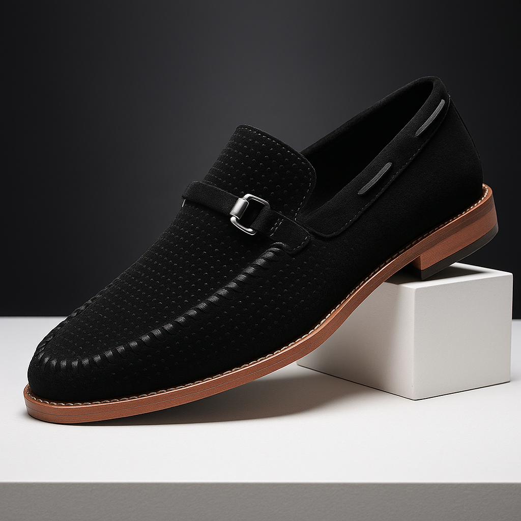 Matt Men’s Leather Loafers – Perforated Slip-On Dress Shoes