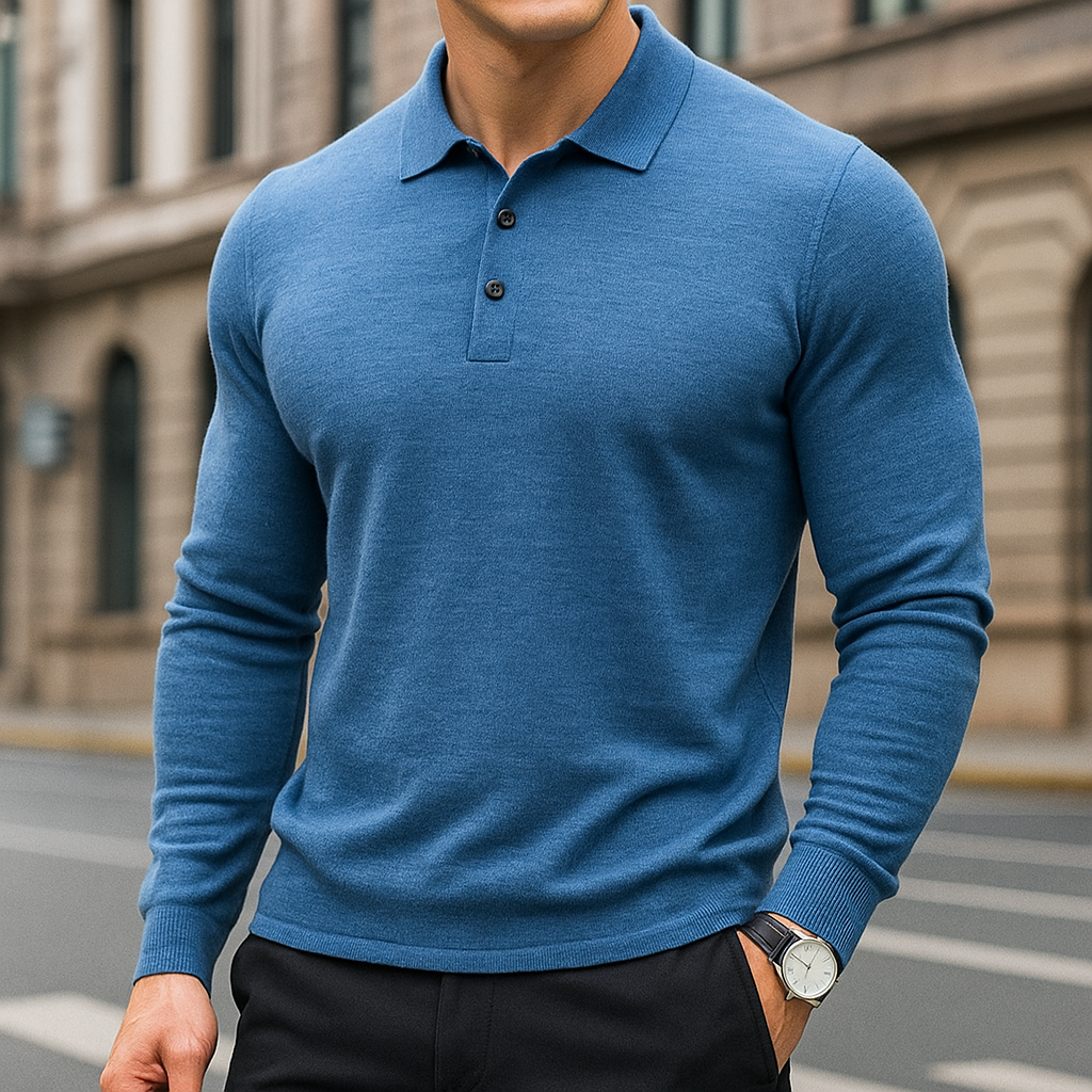 Darian Men’s Polo Sweater – Classic Long Sleeve Merino Wool Knit