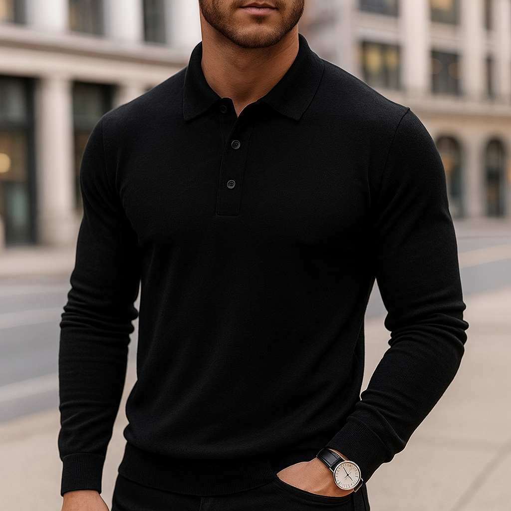 Darian Men’s Polo Sweater – Classic Long Sleeve Merino Wool Knit