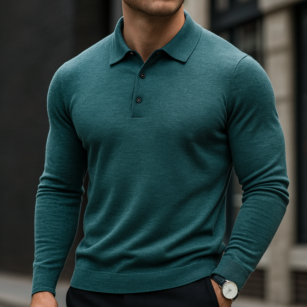 Darian Men’s Polo Sweater – Classic Long Sleeve Merino Wool Knit
