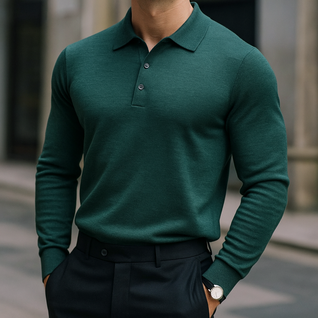 Darian Men’s Polo Sweater – Classic Long Sleeve Merino Wool Knit
