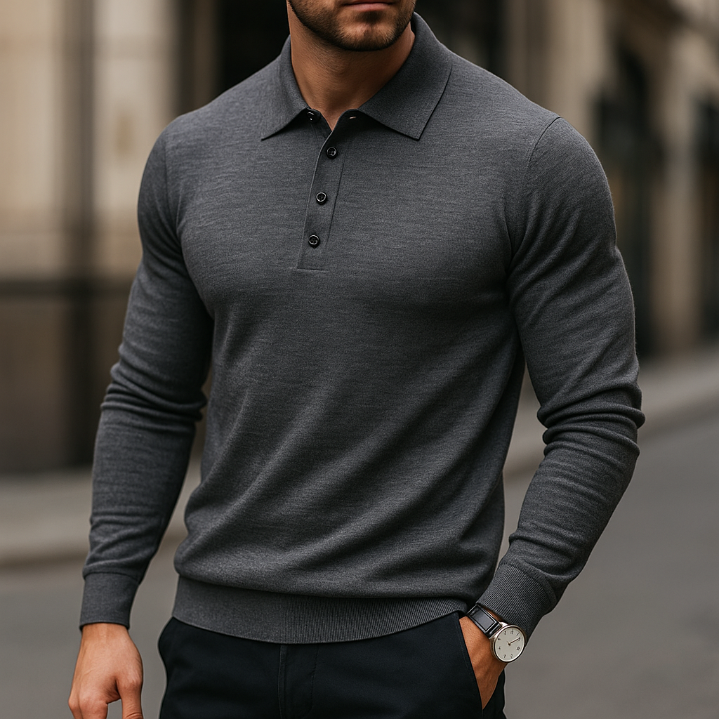 Darian Men’s Polo Sweater – Classic Long Sleeve Merino Wool Knit