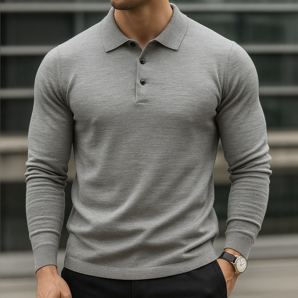 Darian Men’s Polo Sweater – Classic Long Sleeve Merino Wool Knit
