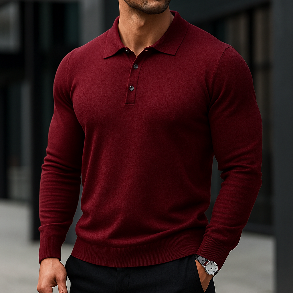 Darian Men’s Polo Sweater – Classic Long Sleeve Merino Wool Knit