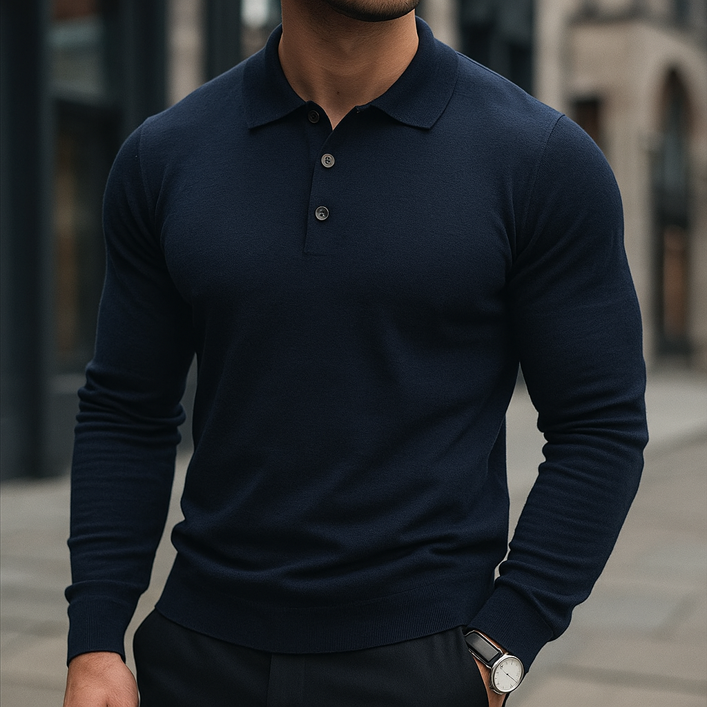 Darian Men’s Polo Sweater – Classic Long Sleeve Merino Wool Knit
