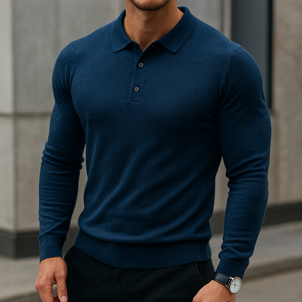 Darian Men’s Polo Sweater – Classic Long Sleeve Merino Wool Knit