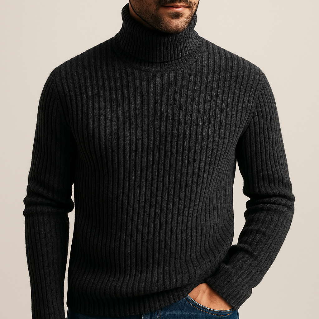 Arnelio Men’s Turtleneck Sweater – Thick Ribbed Knit Pullover