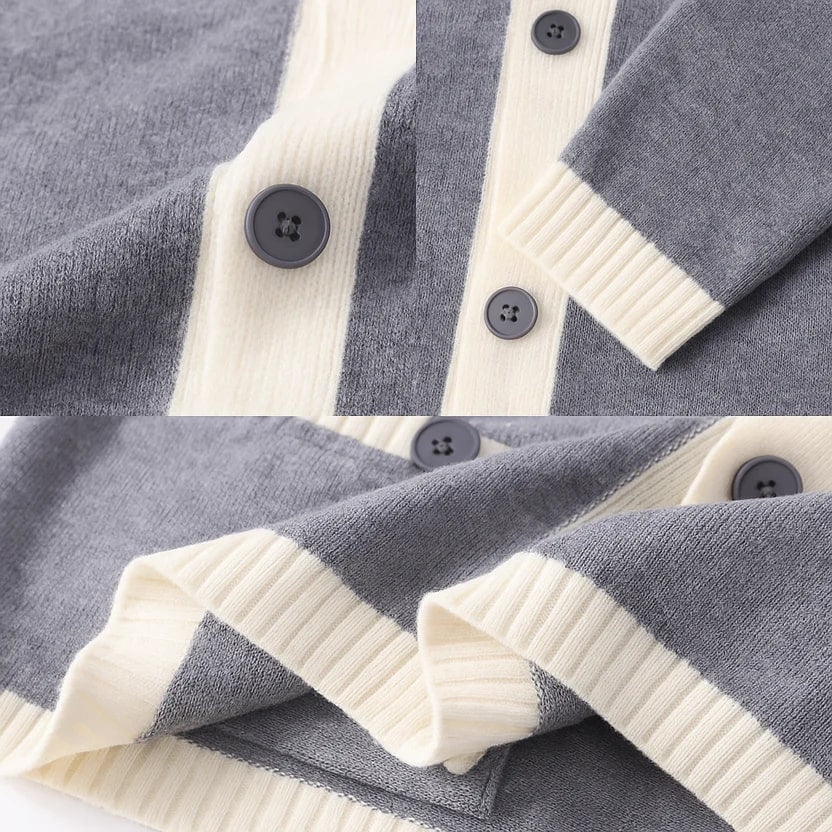 Holand Men’s Cardigan – Two-Tone Button Placket Knitted Cardigan