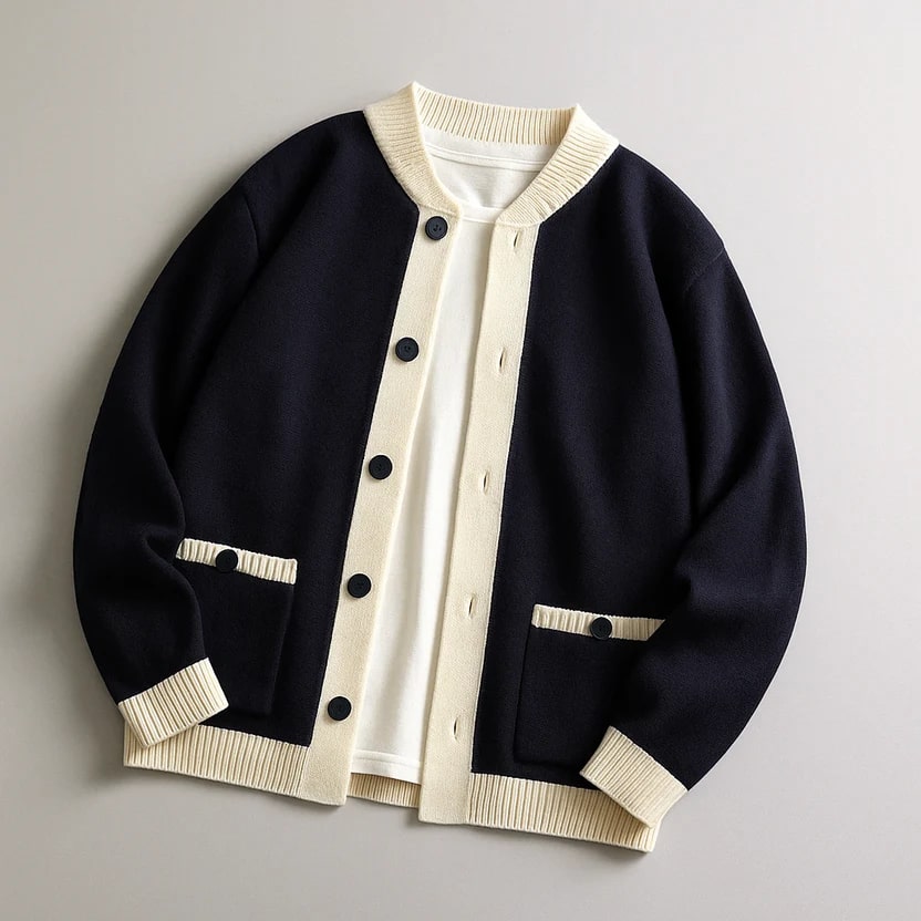 Holand Men’s Cardigan – Two-Tone Button Placket Knitted Cardigan