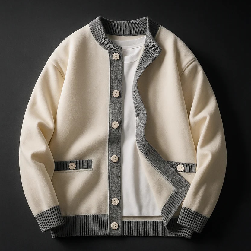 Holand Men’s Cardigan – Two-Tone Button Placket Knitted Cardigan