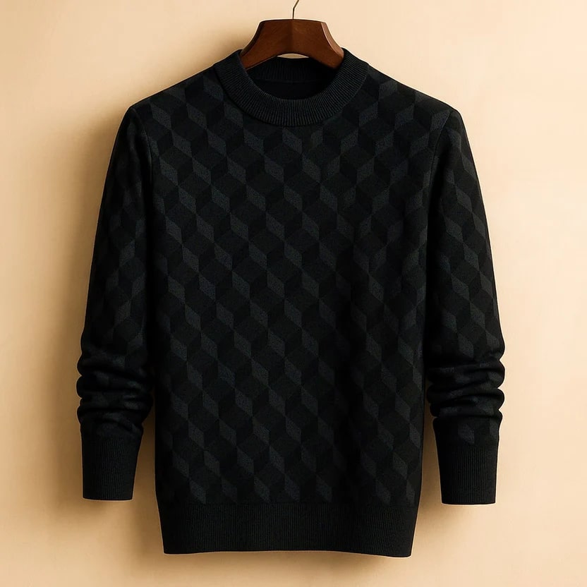 Gianluca Men’s Knit Sweater – Geometric Pattern with Crew Neck Sweater