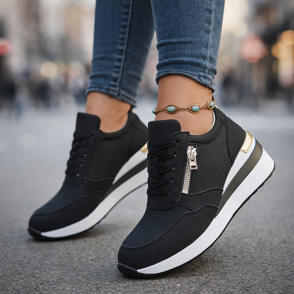 Selena Women’s Sneakers – Breathable Front Zip Shoes