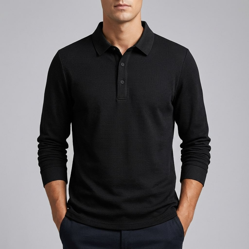 Northwood Men’s Long Sleeve Polo – Soft Woven Fabric Polo Shirt