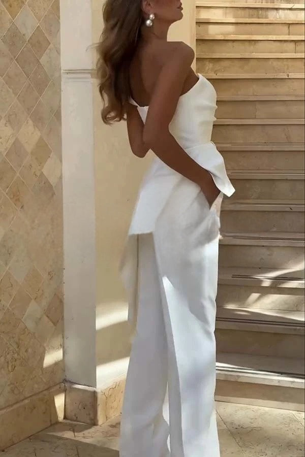 Sonia One‑Shoulder Ruffle Top & Wide‑Leg Pants Set – Summer Co‑ord with Pockets