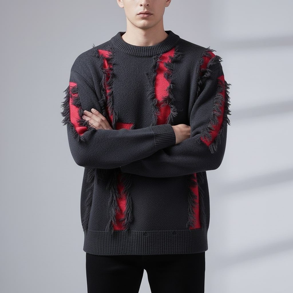 Aiden Distressed Men’s Sweater with Edgy Frayed Detailing