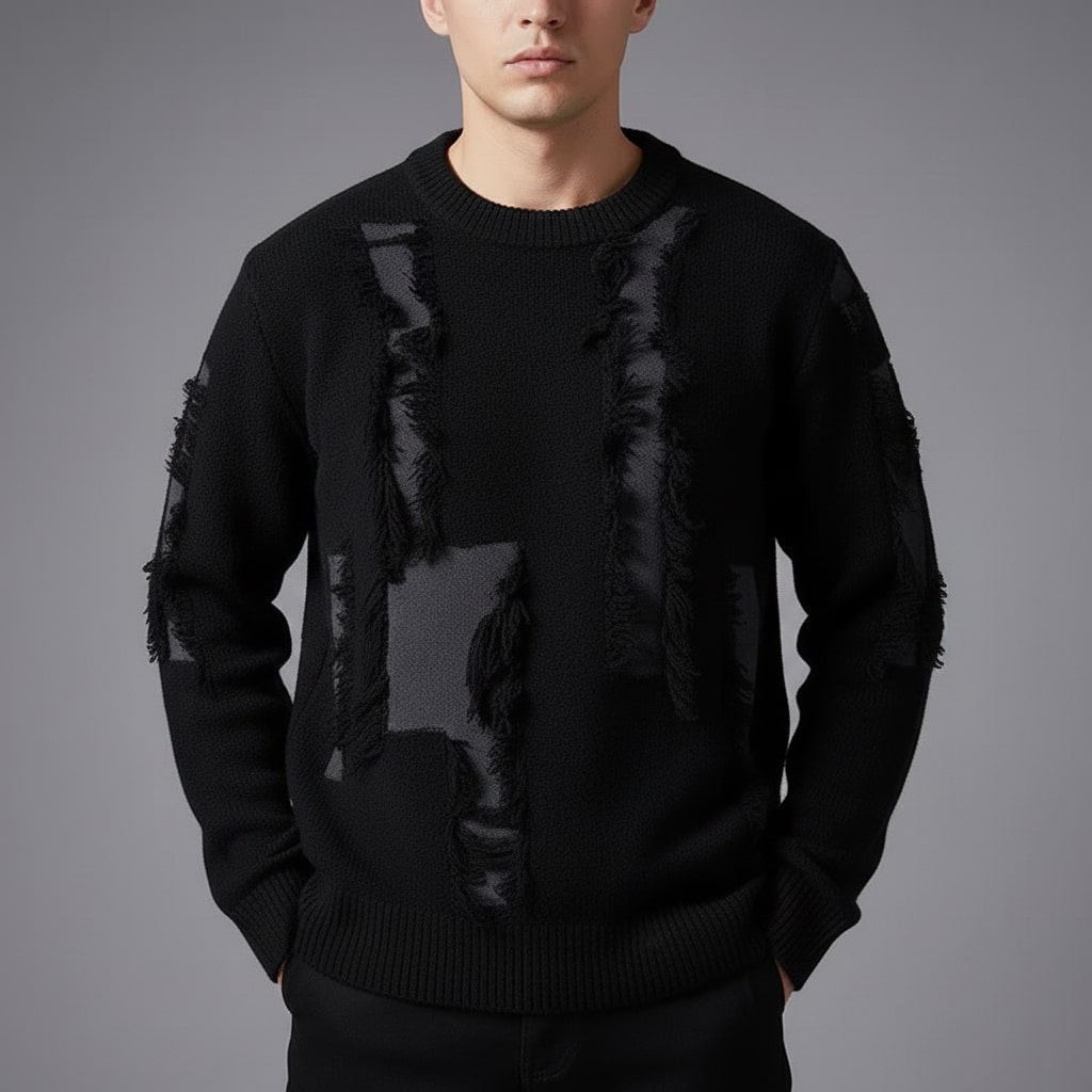 Aiden Distressed Men’s Sweater with Edgy Frayed Detailing