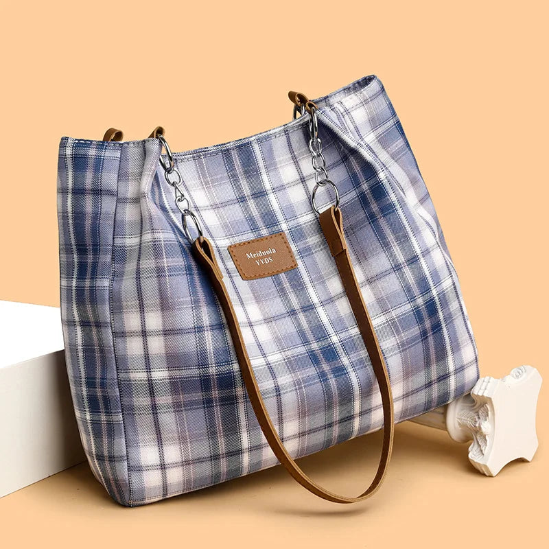 Eleanor Plaid Shoulder Tote Bag – Structured Canvas Carryall