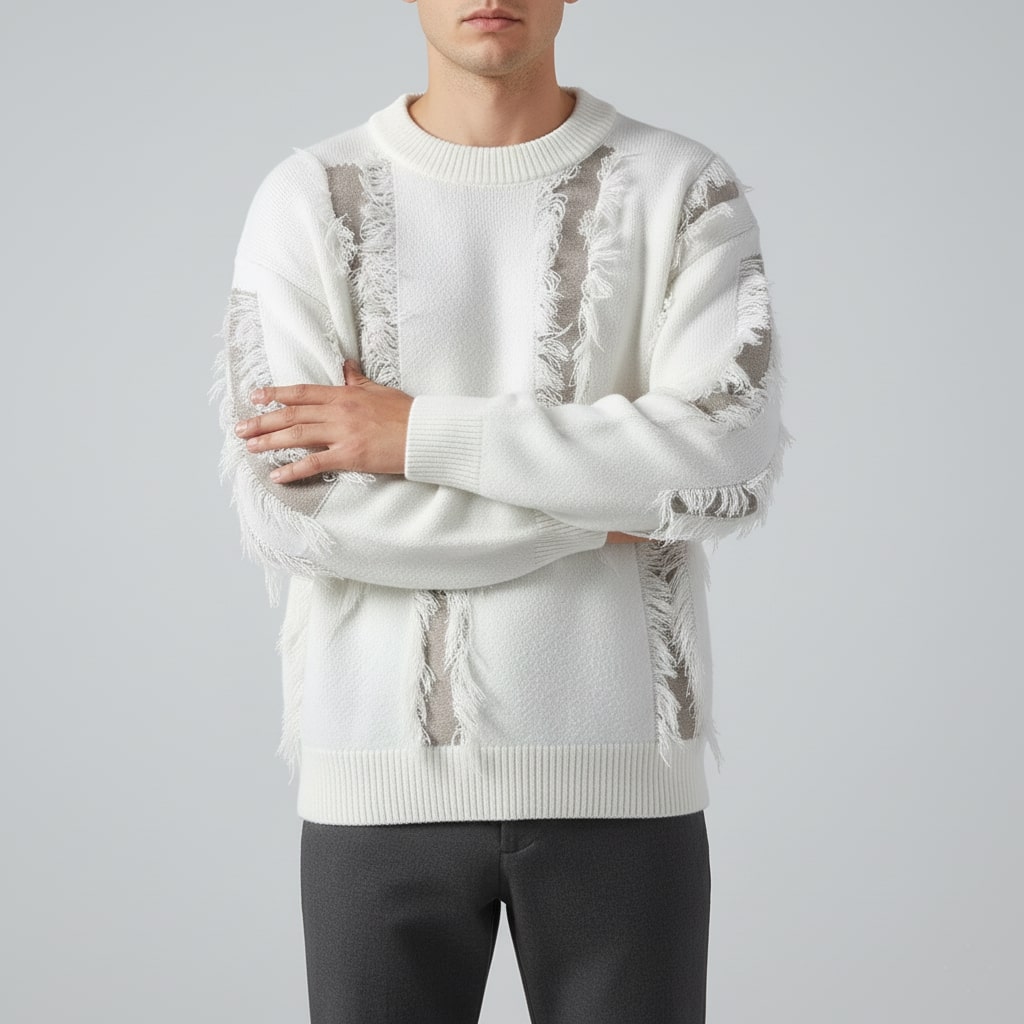 Aiden Distressed Men’s Sweater with Edgy Frayed Detailing