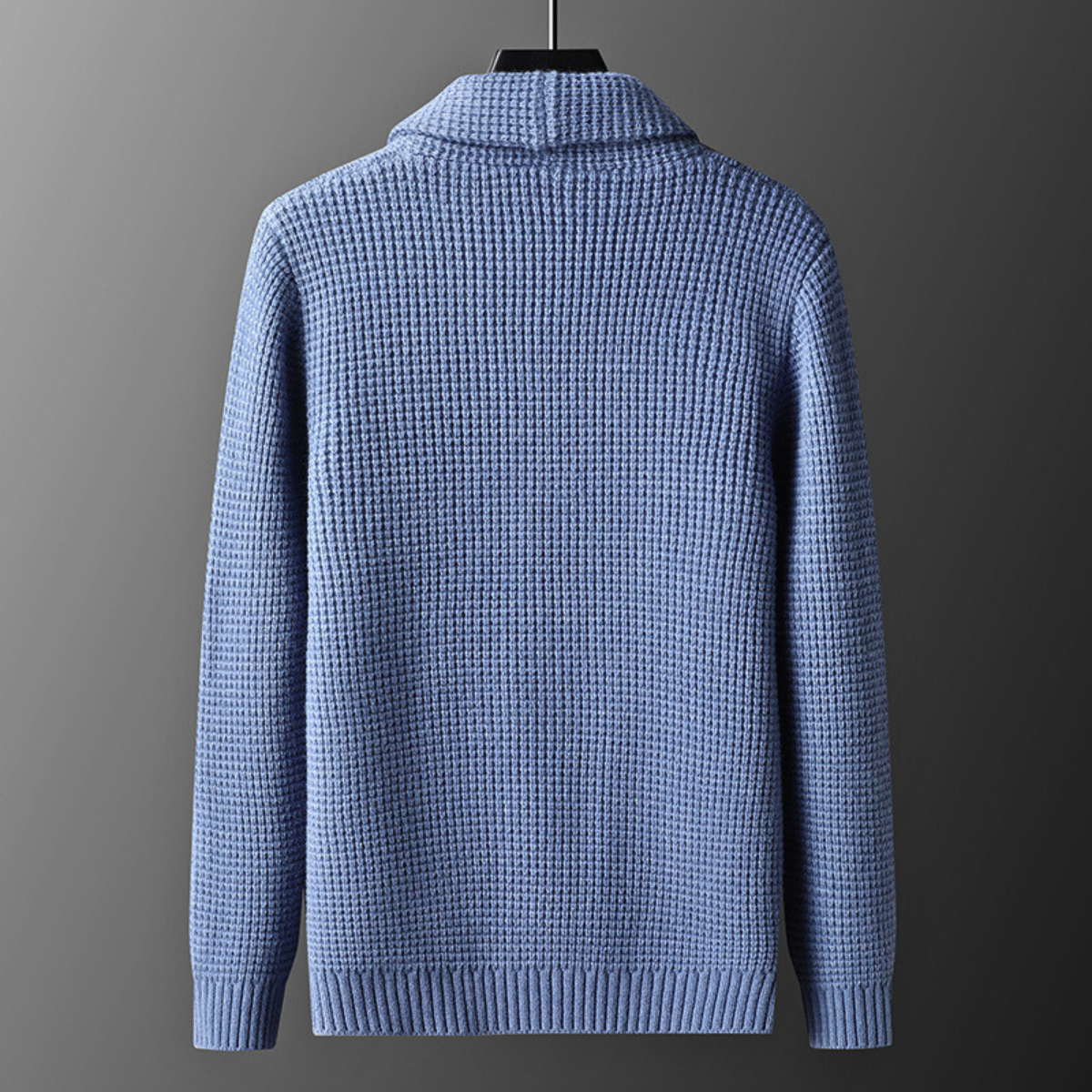 Maddox Men’s Knit Cardigan – Waffle Weave with Leather Button Detail