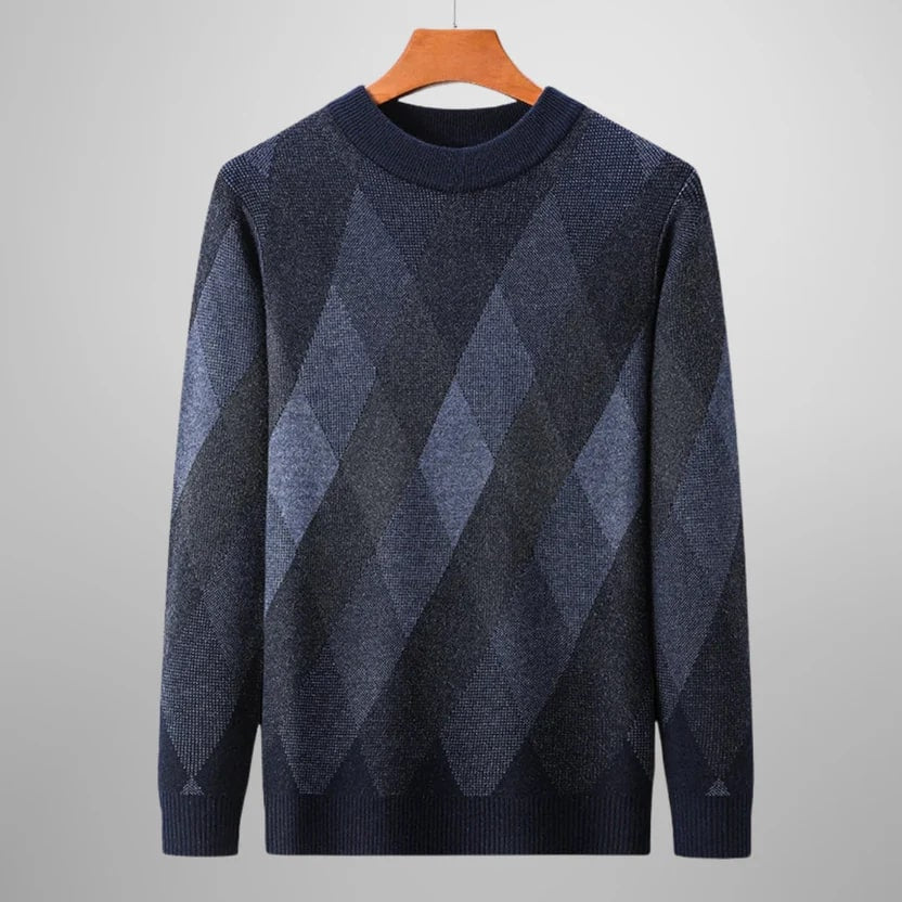 Esteban Men’s Knit Sweater – Wool-Blend Argyle Crewneck Jumper