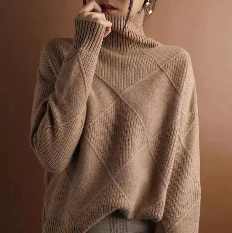 Soraya Women’s Turtleneck Sweater – Textured Knit Relaxed Fit for Fall